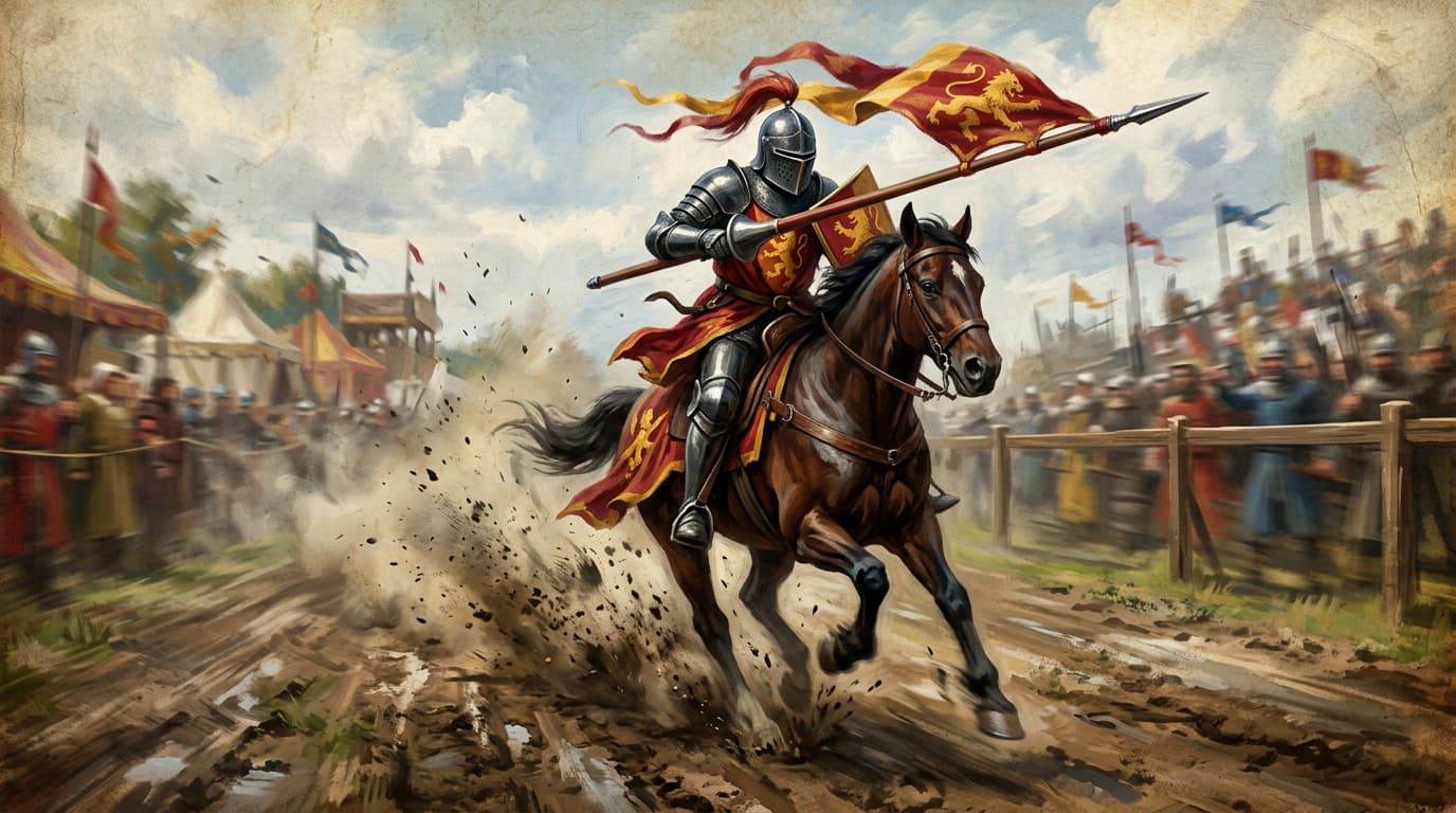Caballero cargando con su lanza en un torneo medieval